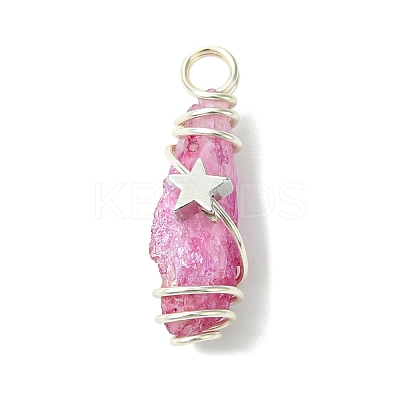 2Pcs Electroplated Natural Quartz Crystal Dyed Copper Wire Wrapped Pendants PALLOY-JF03170-02-1