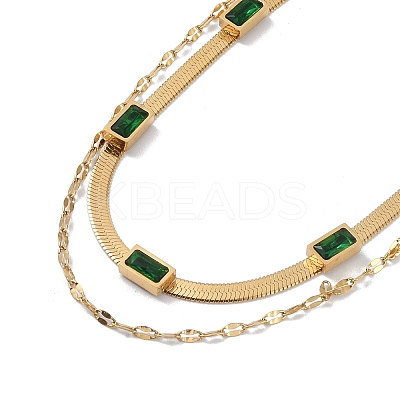 304 Stainless Steel with Cubic Zirconia Double Layer Necklaces LS-NJEW-P302-04G-1