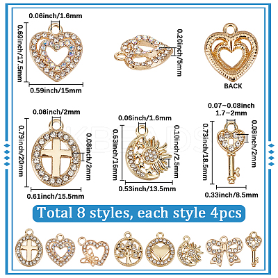 32Pcs 8 Styles Alloy Rhinestone Pendants Sets ALRI-SC0001-56-1