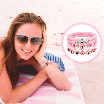 10Pcs 2 Style Polymer Clay Heishi Beaded Stretch Bracelets Set BJEW-PH0001-01-1