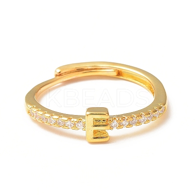 Clear Cubic Zirconia Initial Letter Adjustable Ring RJEW-C052-01G-E-1