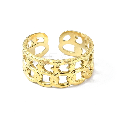 Ion Plating(IP) 304 Stainless Steel Star Open Cuff Ring RJEW-L109-028G-1