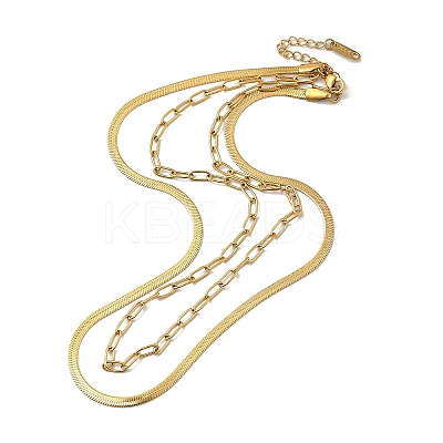 304 Stainless Steel Paperclip & Herringbone Chains Double Layer Necklace for Men Women LS-NJEW-E046-01G-1
