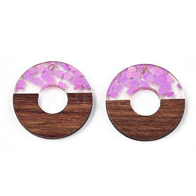 Transparent Resin & Walnut Wood Pendants RESI-N039-63A-1