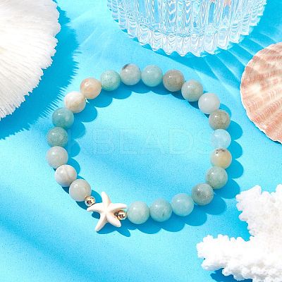 Natural Flower Amazonite Beaded Stretch Bracelet BJEW-JB09764-02-1