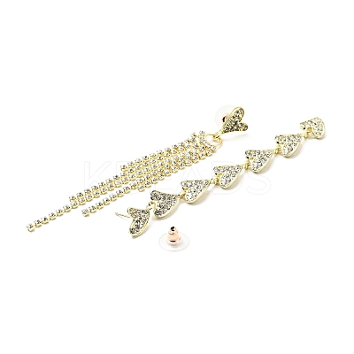 Crystal Rhinestone Heart Tassel Asymmetrical Earrings with 925 Sterling Silver Pins EJEW-C037-05LG-1