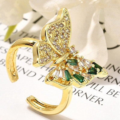 Rack Plating Brass Micro Pave Cubic Zirconia Cuff Finger Rings for Women RJEW-M028-25G-07-1
