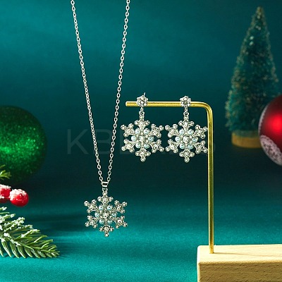 Alloy Rhinestone Snowflake Pendant Necklace & Stud Earrings Set for Women FS-WGDD9A4-02-1