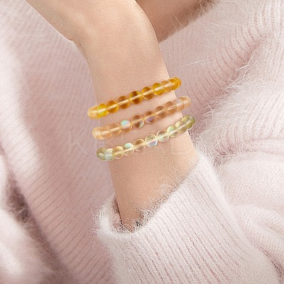 3Pcs Round Synthetic Moonstone Braided Bead Bracelets BJEW-SW00061-03-1