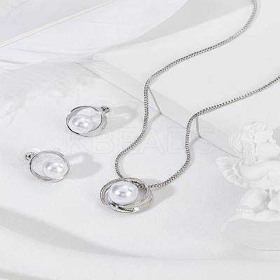 1 Set Alloy & Round Imitation Pearl Pendant Necklaces & Stud Earrings Sets SJEW-LP0001-57P-1