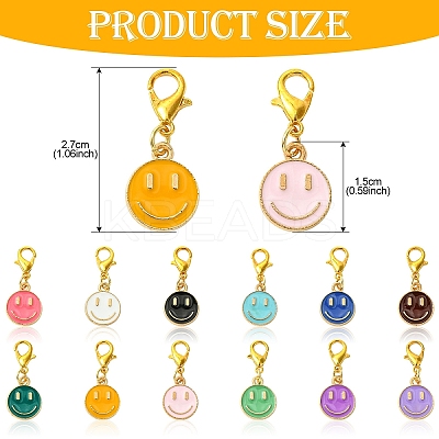 60Pcs 12 Colors Smiling Face Alloy Enamel Pendant Decoration HJEW-YW00046-1