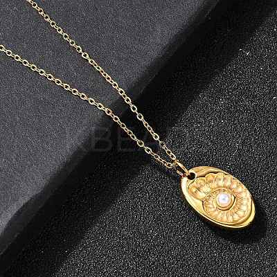 304 Stainless Steel Oval with Shell Shape Pendant Necklaces for Women NJEW-Z091-12G-1