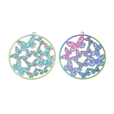 201 Stainless Steel Etched Metal Embellishments Pendants STAS-A113-06RC-1
