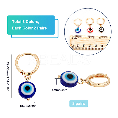 6 Pairs 3 Style Resin Evil Eye Dangle Hoop Earring EJEW-AR0001-05-1