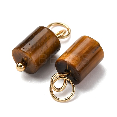 Natural Tiger Eye Column Charms with 304 Stainless Steel Jump Rings G-Q032-01A-1