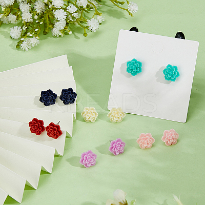 6 Pairs 6 Colors 3D Flower Polymer Clay Stud Earrings with 304 Stainless Steel Pins EJEW-FI0003-13-1