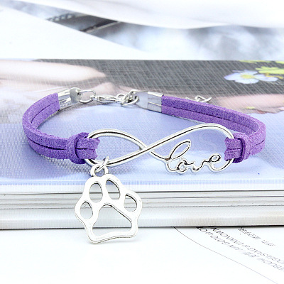 Infinity & Paw Print & Word Love Alloy with Suede Cord Charm Bracelets FS-WG0006A-05-1