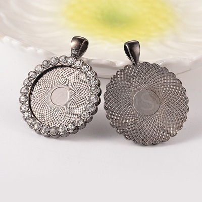 Flat Round Alloy Rhinestone Pendant Cabochon Settings ALRI-T351-01B-1