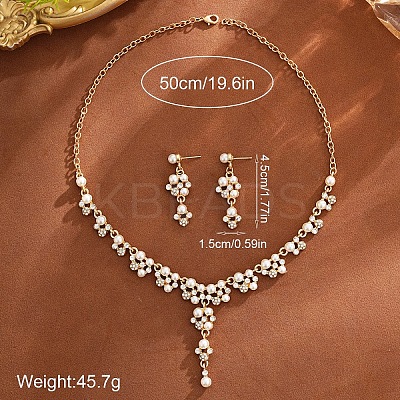 Alloy Rhinestone & Imitation Pearl Necklace and Earrings Sets for Women WG9335D-02-1