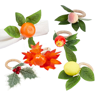 6Pcs 6 Style Wooden Napkin Rings DJEW-CA0001-25-1