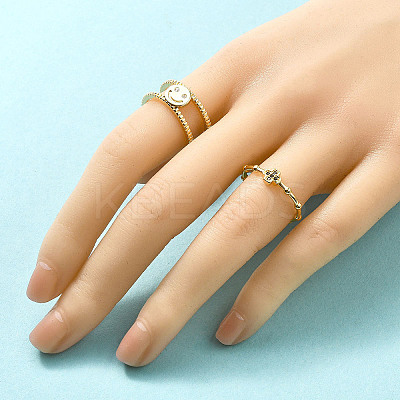 2Pcs 2 Styles Brass Micro Pave Cubic Zirconia Cuff Rings for Women RJEW-S399-03G-1