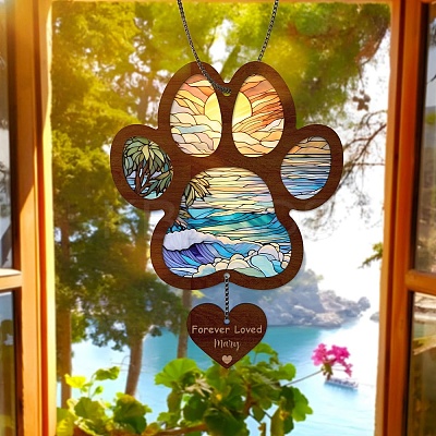Dog Paw Print Acrylic Memorial Pendant Decorations PW-WG0B123-01-1