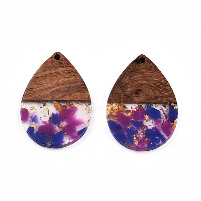 Transparent Resin & Walnut Wood Pendants RESI-N025-028-A06-1
