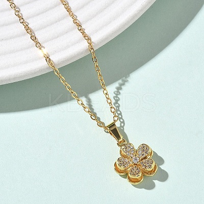 Brass Micro Pave Clear Cubic Zirconia Pendant 304 Stainless Steel Chain Necklaces for Women NJEW-D341-12C-G-1