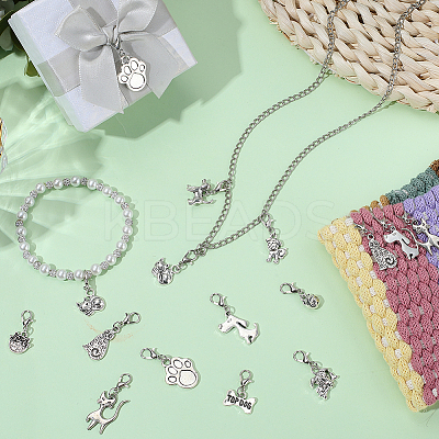 55Pcs 11 Styles Tibetan Style Alloy Kitten Dog Pendant Decorations HJEW-PH02309-1