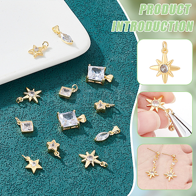 12Pcs 6 Styles Brass Cubic Zirconia Pendants KK-BC0013-60-1