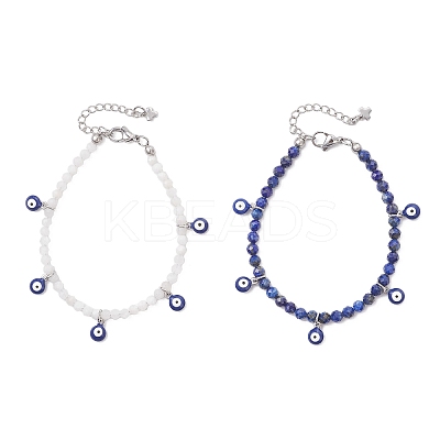 2Pcs Natural Lapis Lazuli and Rainbow Moonstone Beaded Charm Bracelets BJEW-JB12592-1