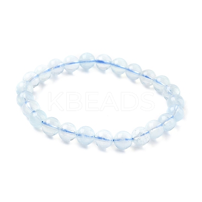 Natural Aquamarine Round Bead Stretch Bracelets for Men Women BJEW-U034-01C-03-1