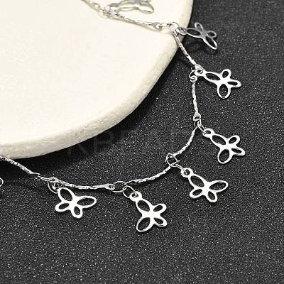 304 Stainless Steel Textured Link Bar Butterfly Charm Tassel Necklaces NJEW-R023-03P-1