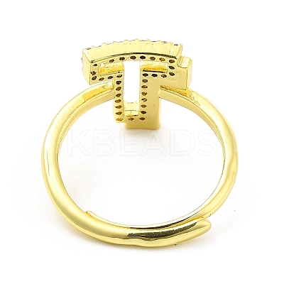 Mixed Color Enamel Initial Letter Adjustable Ring with Clear Cubic Zirconia RJEW-P045-01G-T-1