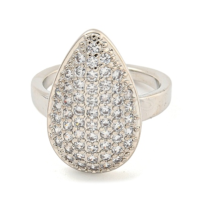 Real Platinum Plated Brass Micro Pave Clear Cubic Zirconia Cuff Rings RJEW-L113-018P-03-1