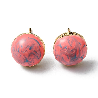 Enamel Half Round Stud Earrings EJEW-P229-01G-07-1
