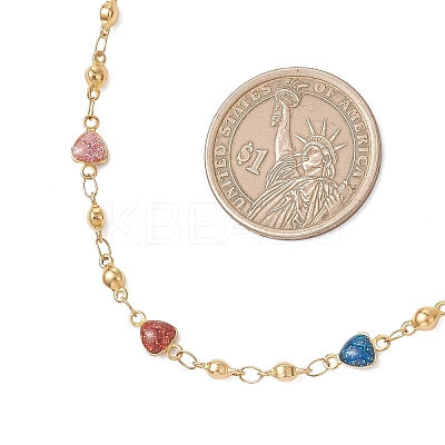304 Stainless Steel Enamel Colorful Heart Link Chain Necklaces for Women NJEW-JN05899-1