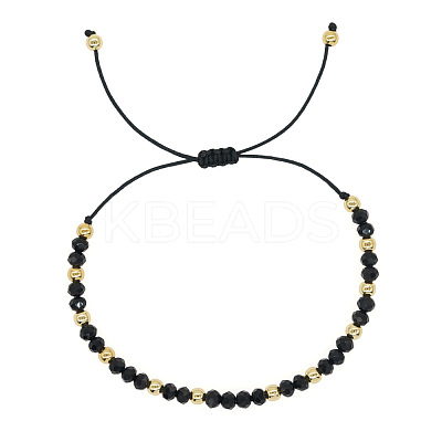 Glass & Brass Round Beads Braided Bead Bracelets LS-RD6595-1-1