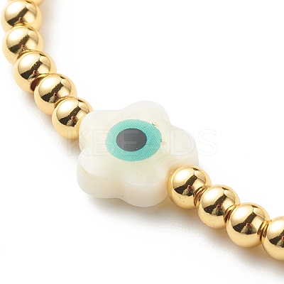 Brass Round & Shell Flower Beaded Stretch Bracelet for Women BJEW-JB08604-1