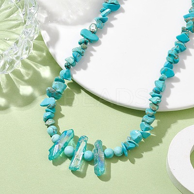 Synthetic Turquoise & Natural Quartz Crystal Chips Beaded Necklaces for Women NJEW-TA00148-1