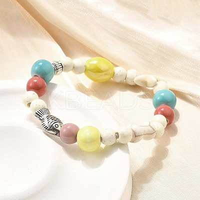 Porcelain Beads & Synthetic Howlite Beads Stretch Bracelets for Women BJEW-D307-02C-1