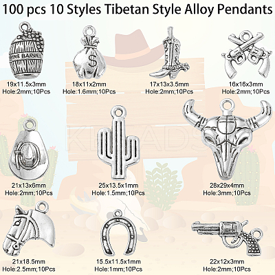 100 pcs 10 Style Tibetan Style Alloy Pendants TIBEP-CJ0001-32-1