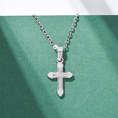 Cross 304 Stainless Steel Pendant Necklaces NJEW-H059-10P-1