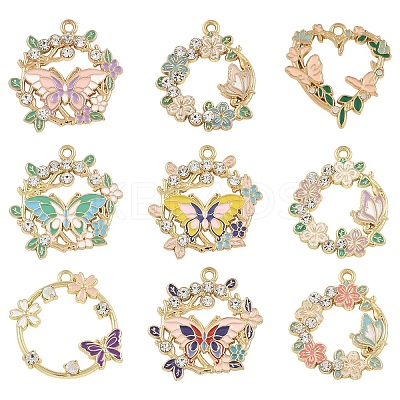 9Pcs 9 Styles Rack Plating Alloy Enamel Pendants FIND-YW0010-66-1