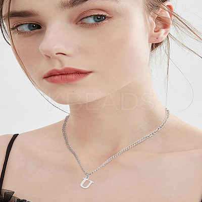 1Pc 304 Stainless Steel Letter Pendant Necklaces NJEW-LP0001-33U-P-1
