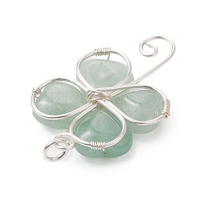 Natural Green Aventurine Copper Wire Wrapped Shamrock Pendants PALLOY-JF02970-01-1