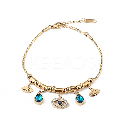 Rhineston Teardrop & Eye Charm Bracelet BJEW-G669-07G-1