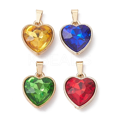 4Pcs 4 Colors Faceted Glass Pendant PALLOY-JF02342-1