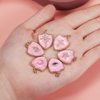 6Pcs 6 Styles Real 18K Gold Plated Brass Micro Pave Clear Cubic Zirconia Enamel Pendants ZIRC-SZ0001-36A-1