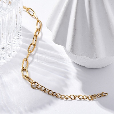 Ion Plating(IP) 304 Stainless Steel Paperclip Chain Bracelets for Women BJEW-C046-02G-1